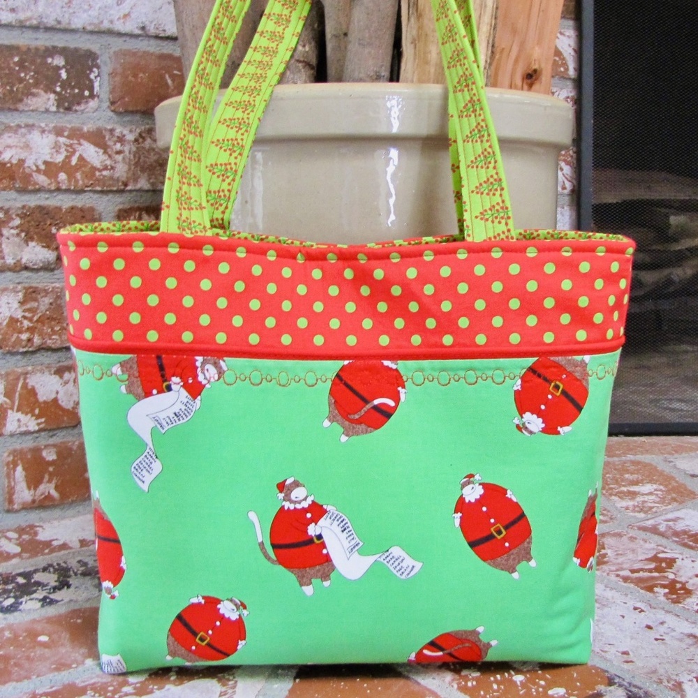 Handmade Tote Bag Purse Christmas Sock Monkey Made in USA OOAK
